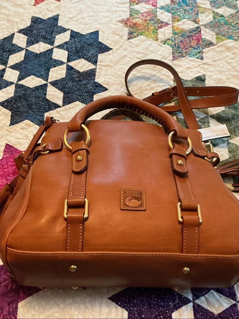 Dooney & Bourke Chestnut Leather Satchel with Gold Hardware